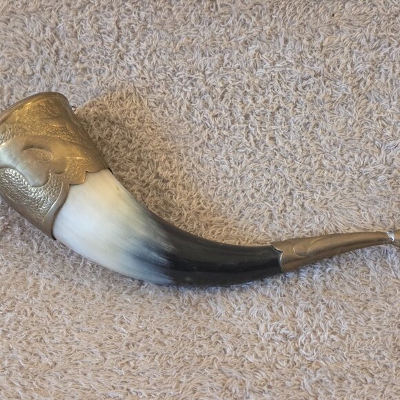 Ornate Brass Ox Horn – Vintage Decor - Picture 2 of 5